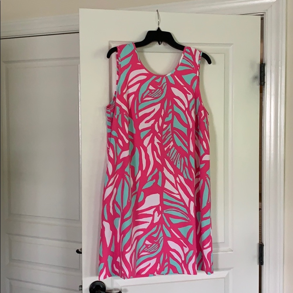 Lilly Pulitzer Pink Turquoise Leaf-Print Midi Dress